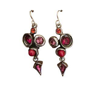 Rare Patricia Locke Colorful Geometric Silver tone  Earrings Crystals 2012